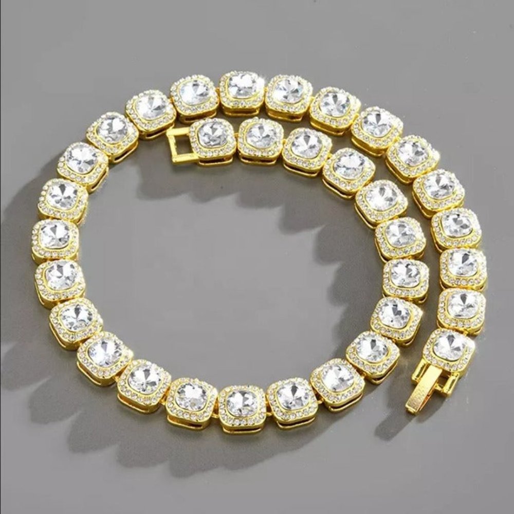18K Yellow Gold Square Diamond Bracelet Womens Hip Hop Style 18 K Karat Jewelry